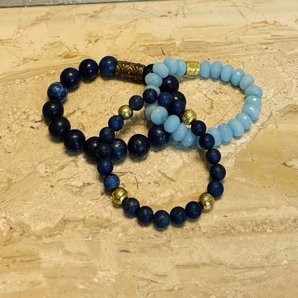 Three handmade authentic gemstone bracelets in blues. - Picture 2 of 3